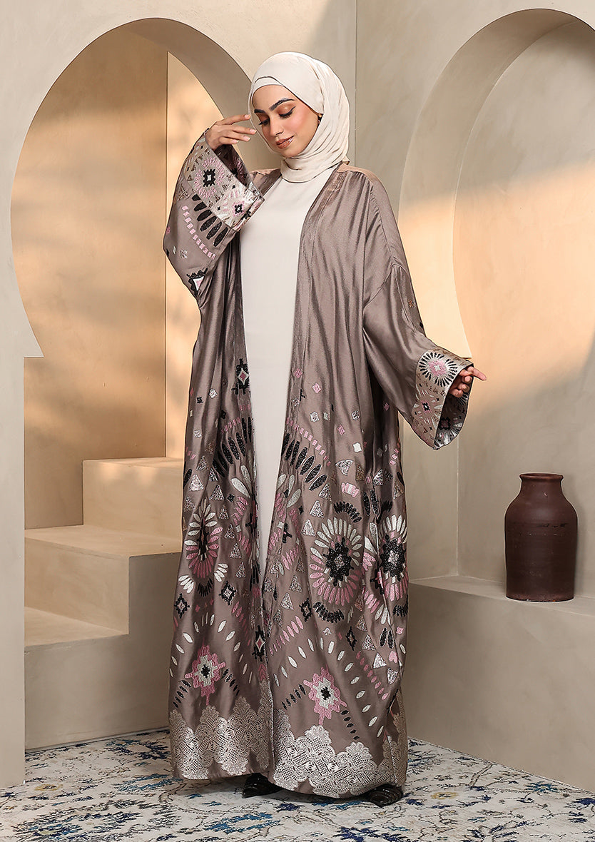 Premium Brocade Abaya - Taupe Pink