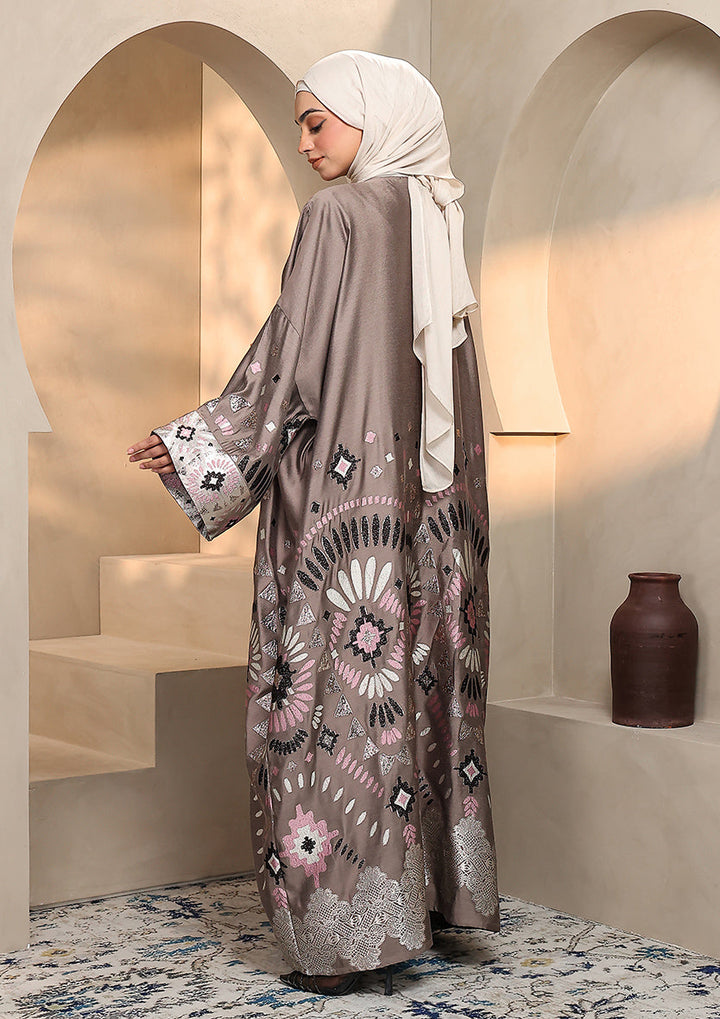 Premium Brocade Abaya - Taupe Pink