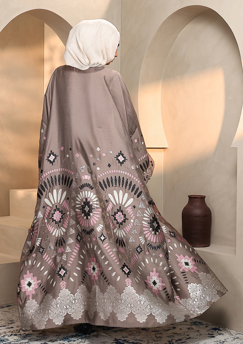Premium Brocade Abaya - Taupe Pink