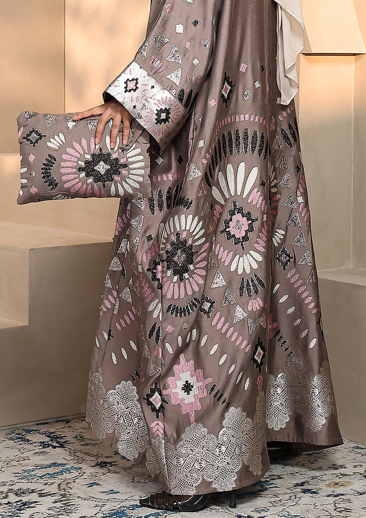 Premium Brocade Abaya - Taupe Pink