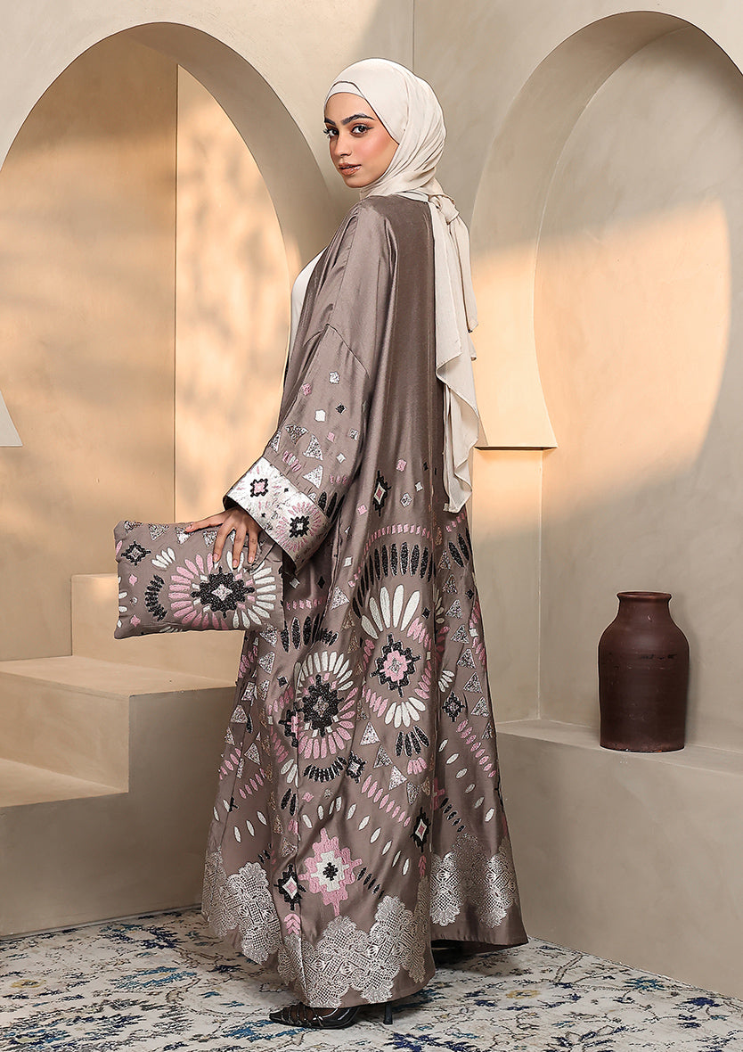 Premium Brocade Abaya - Taupe Pink