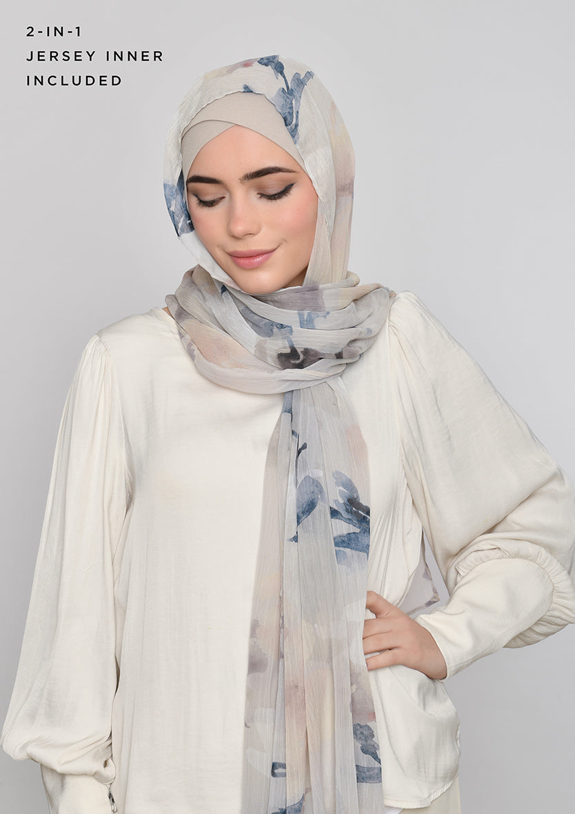 Salma-Classic Shawl-Printed Crinkled Chiffon