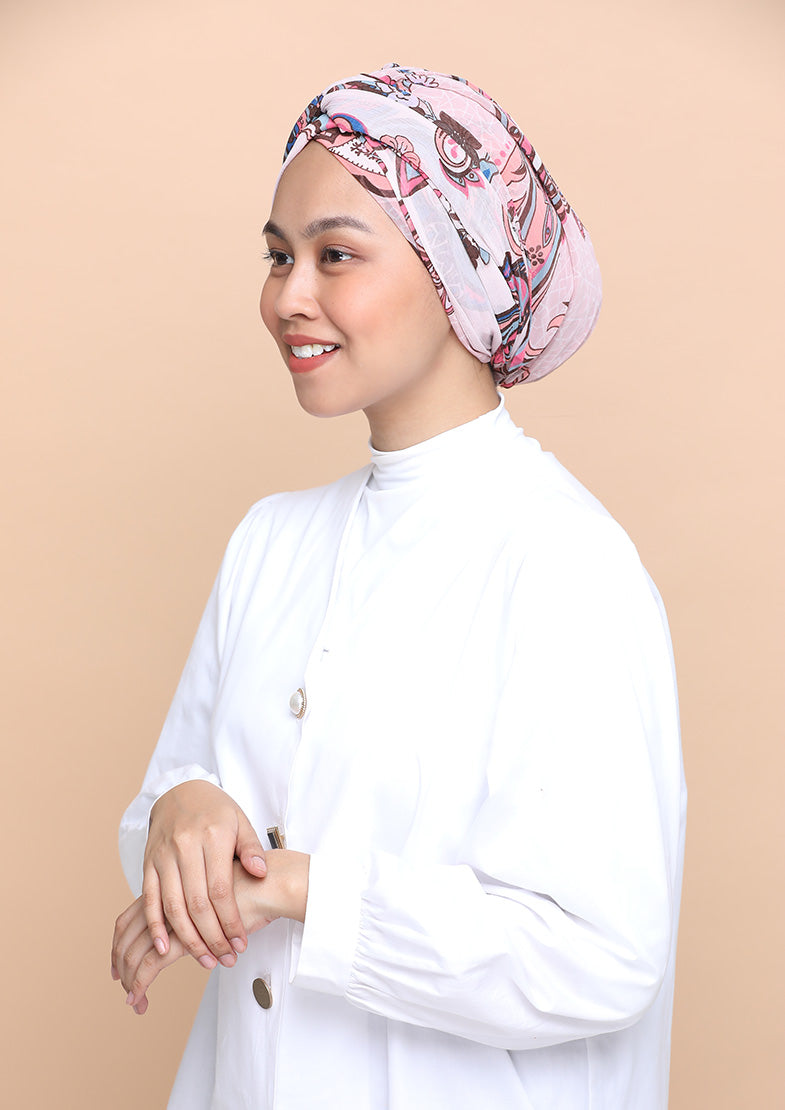 Boteh Pink- Cap Shawl- Mosaic Chiffon