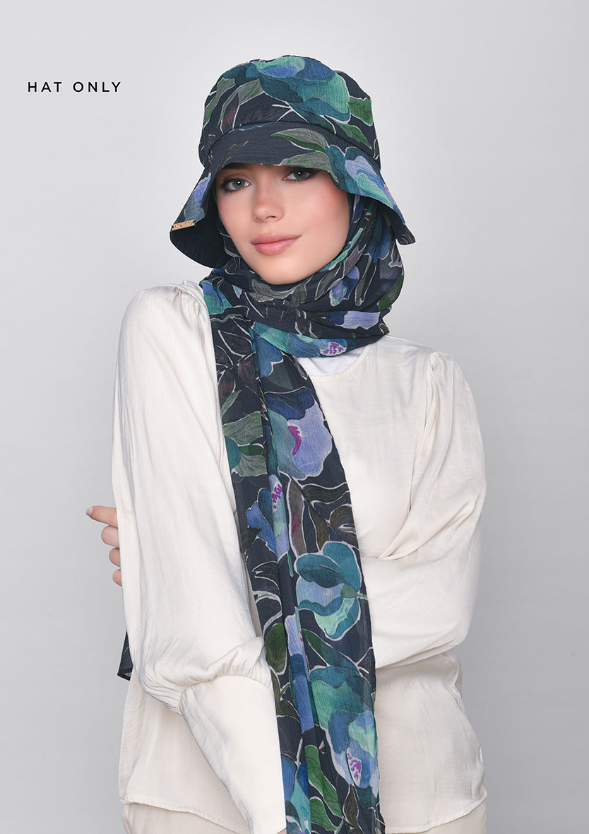 Megaflora- Bucket Hat-Printed Crinkled Chiffon