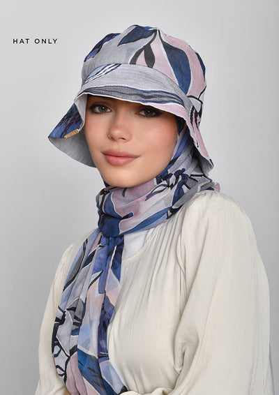 Enchanting Blues- Bucket Hat-Printed Crinkled Chiffon