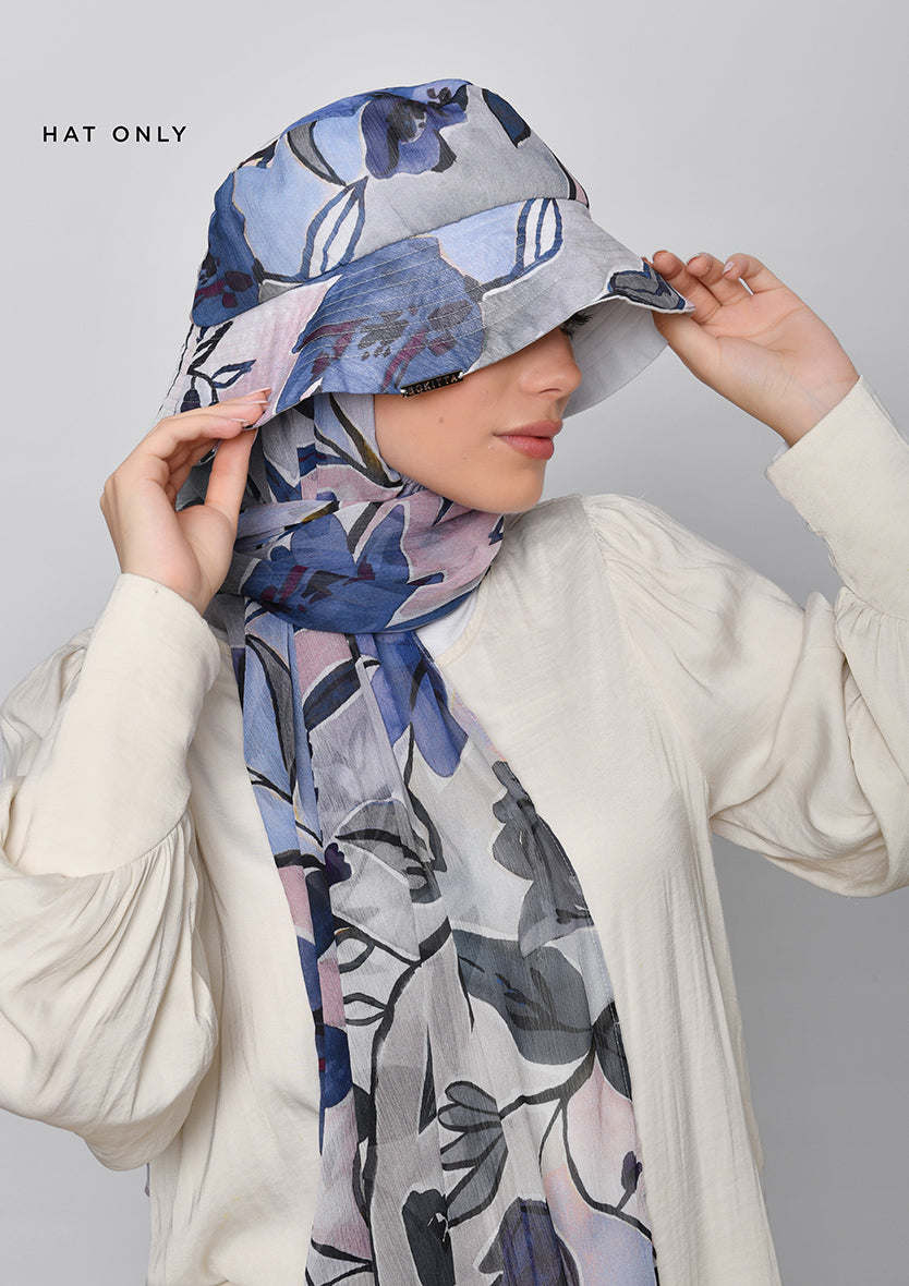 Enchanting Blues- Bucket Hat-Printed Crinkled Chiffon