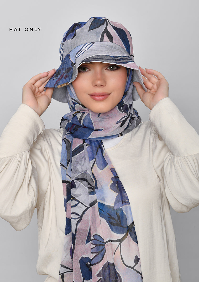 Enchanting Blues- Bucket Hat-Printed Crinkled Chiffon