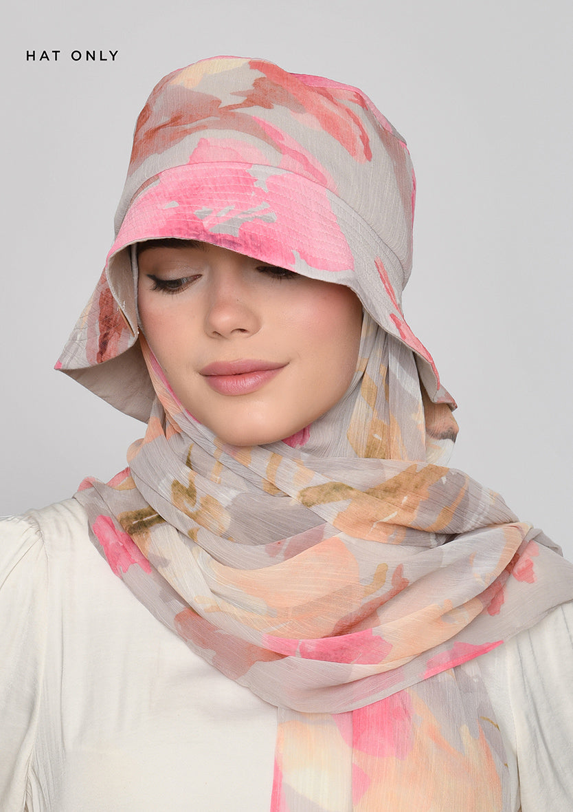 Zahra-Bucket Hat-Printed Crinkled Chiffon