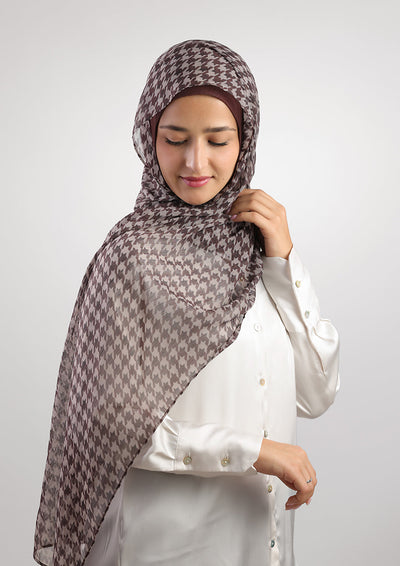 Houndstooth Brown-Printed Crinkled Chiffon