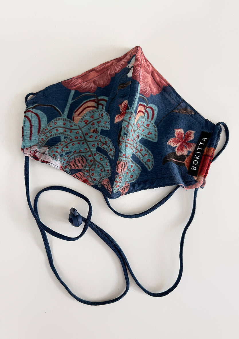 Jungle Blues- Face Mask-Printed Crinkled Chiffon