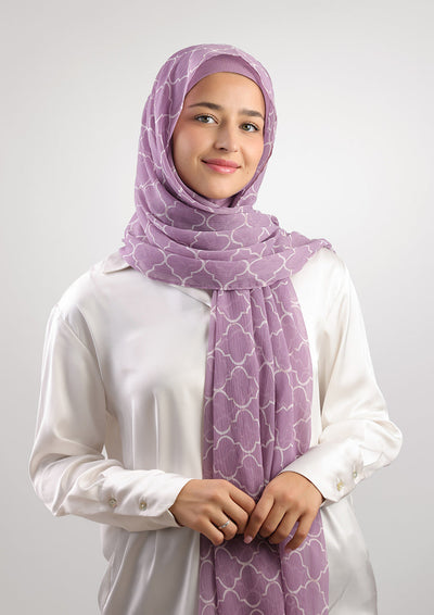 Lantern Mauve-Printed Crinkled Chiffon