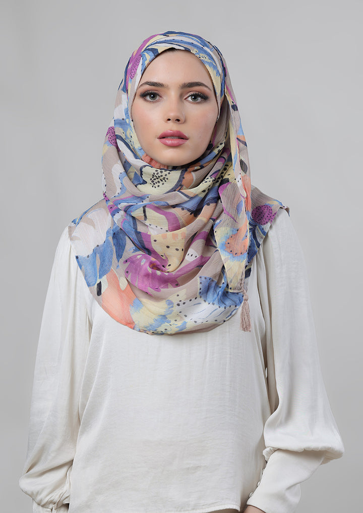 Neon Paradise-Printed Crinkled Chiffon