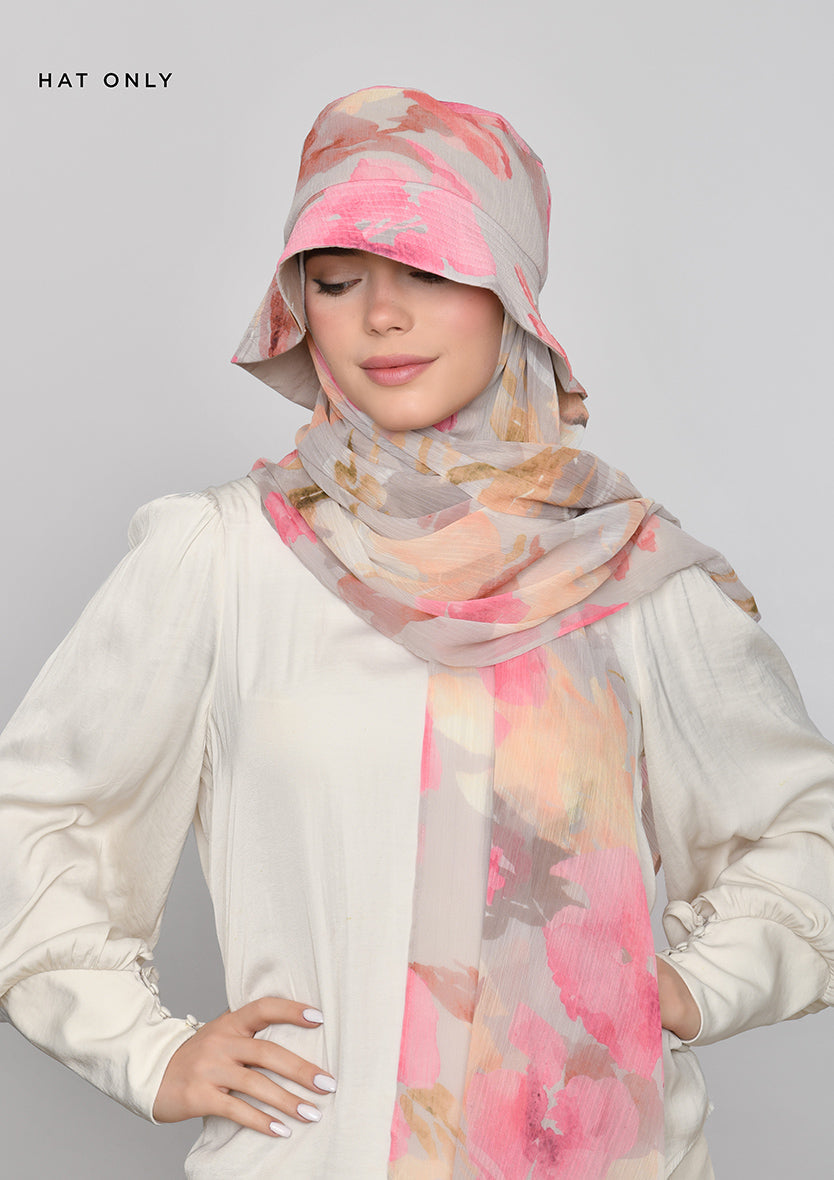 Zahra-Bucket Hat-Printed Crinkled Chiffon