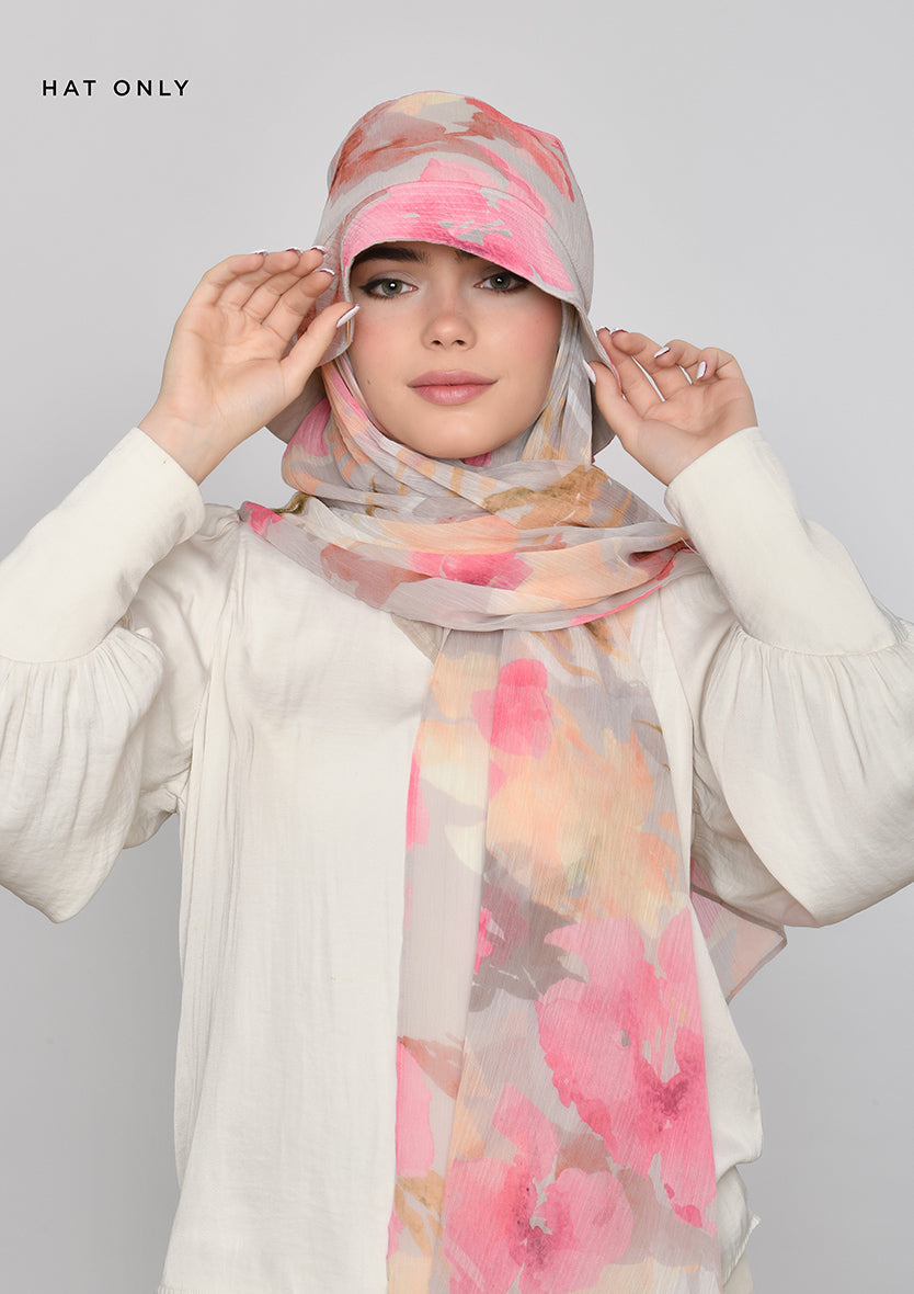 Zahra-Bucket Hat-Printed Crinkled Chiffon