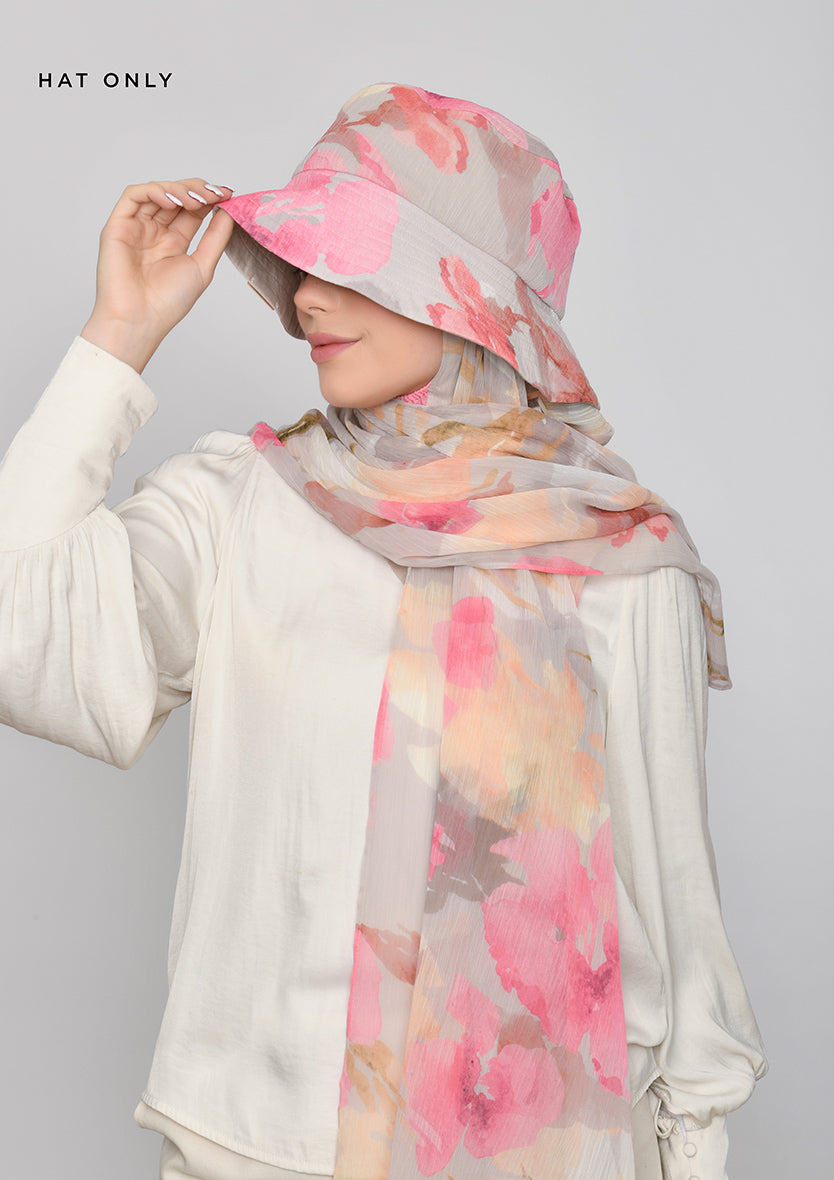 Zahra-Bucket Hat-Printed Crinkled Chiffon