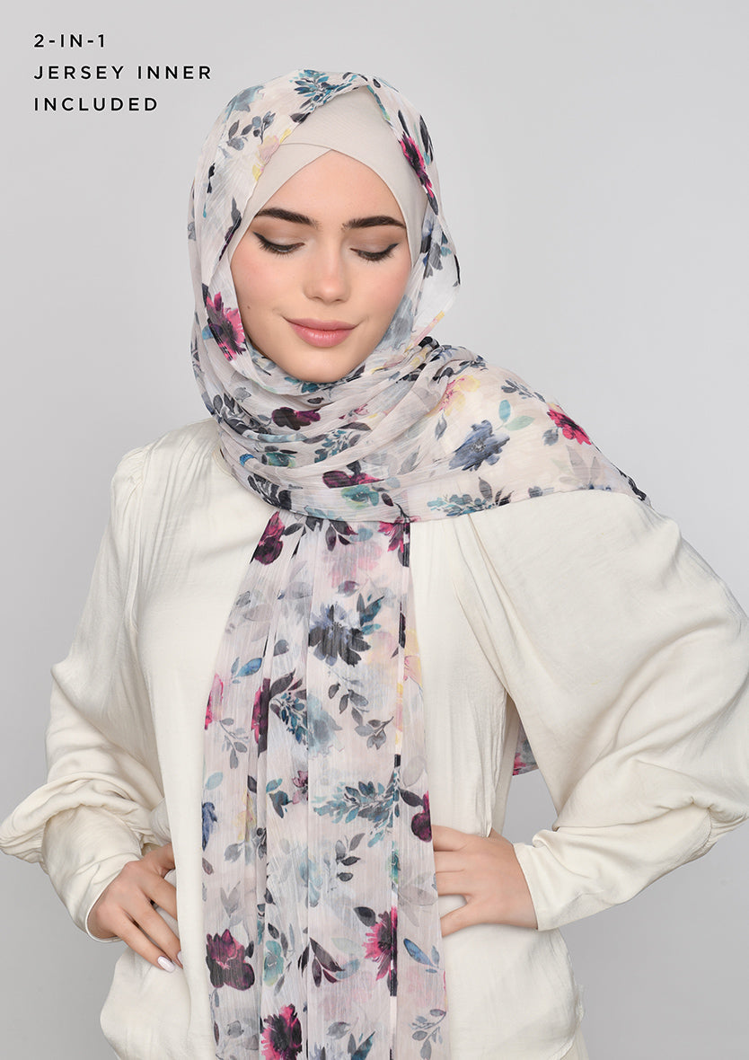 Narjis-Classic Shawl-Printed Crinkled Chiffon