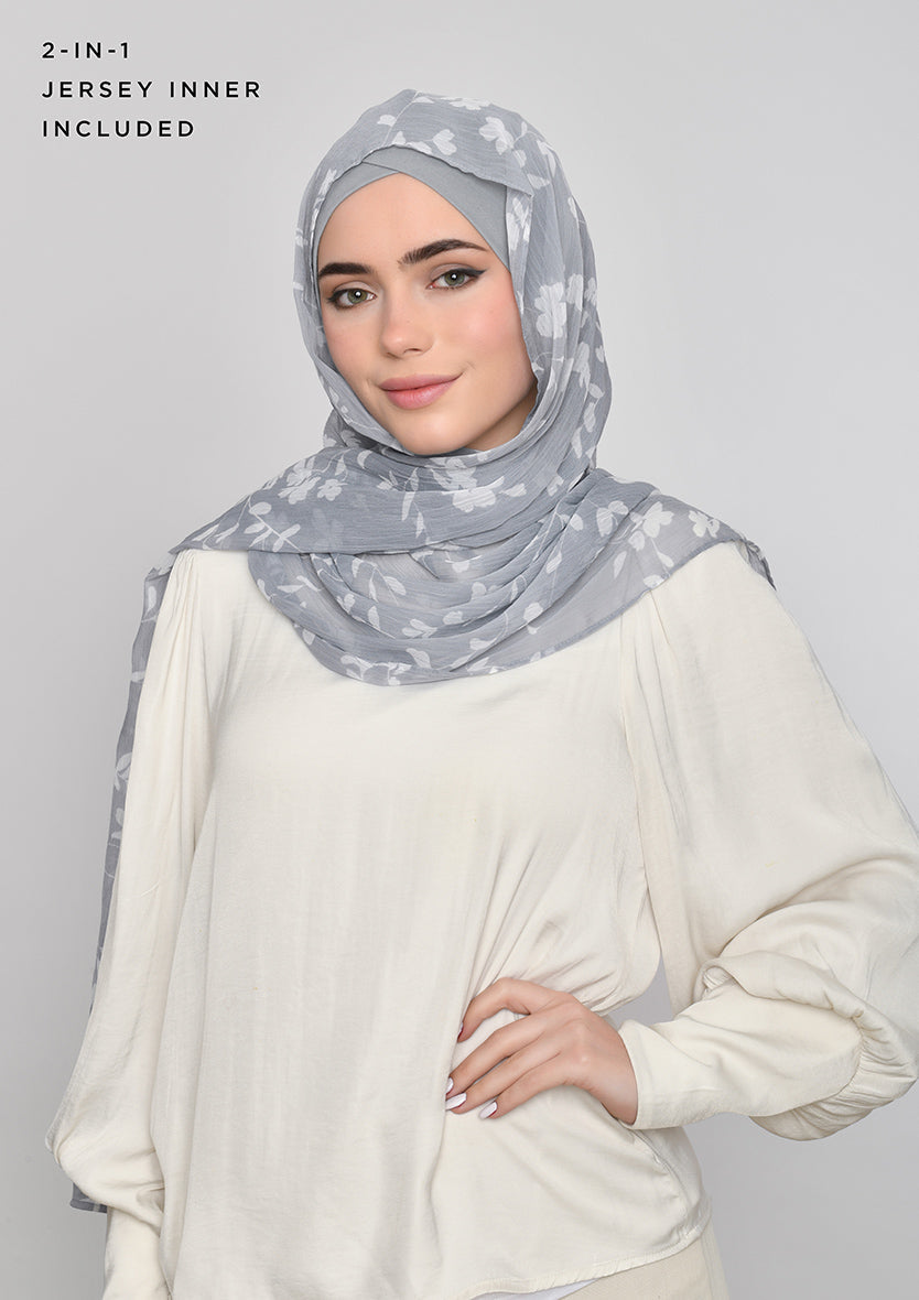 Sakina-Classic Shawl-Printed Crinkled Chiffon