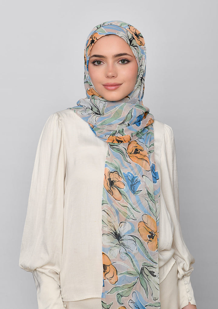 Yellow Daffodil- Printed Crinkled Chiffon