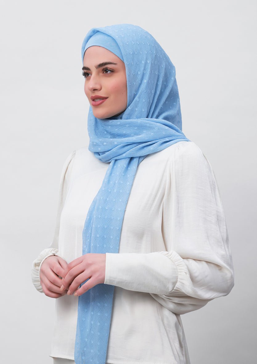 Baby Blue-Plain Mosaic Butti Chiffon - BOKITTA Hijab
