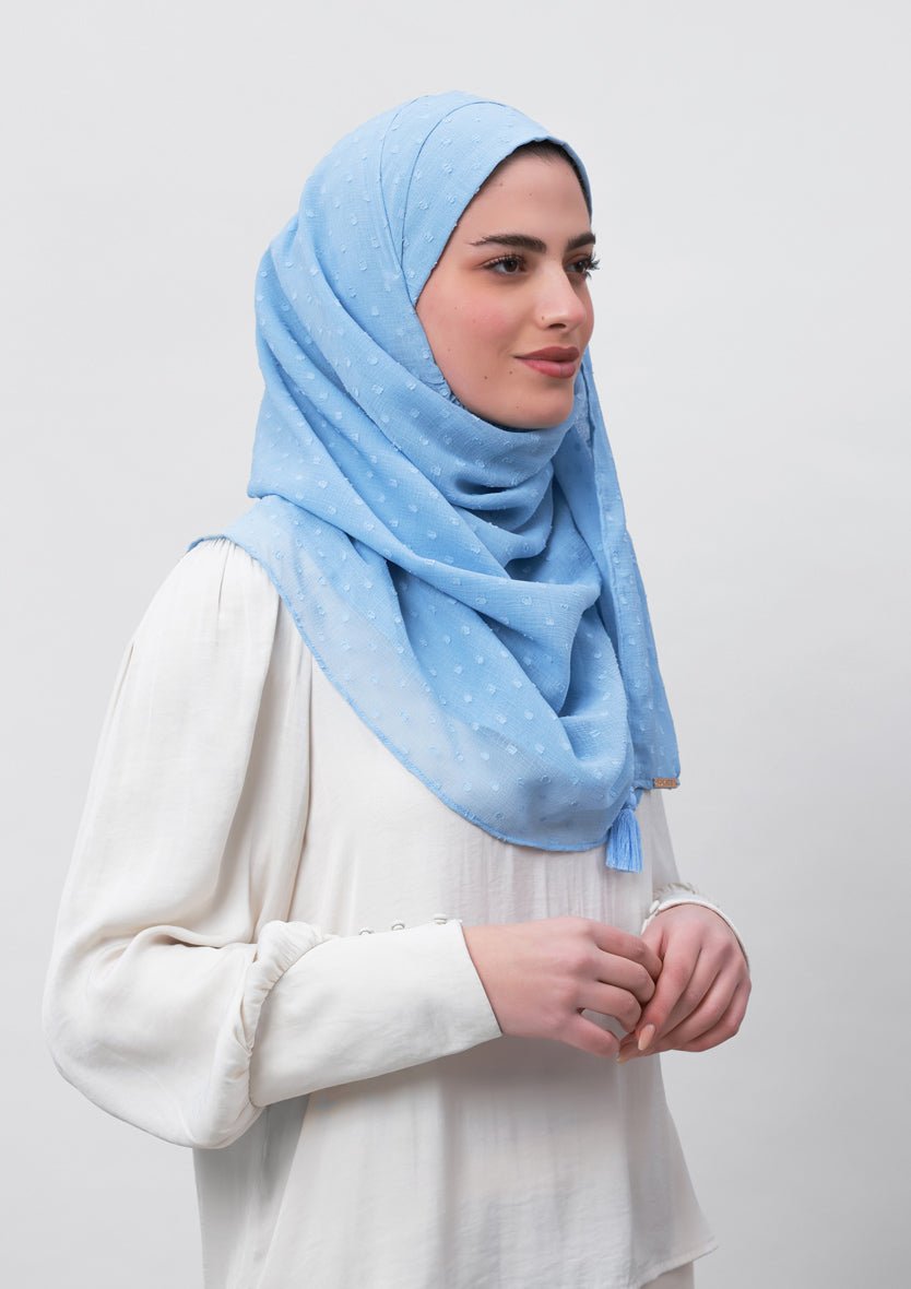 Baby Blue-Plain Mosaic Butti Chiffon - BOKITTA Hijab