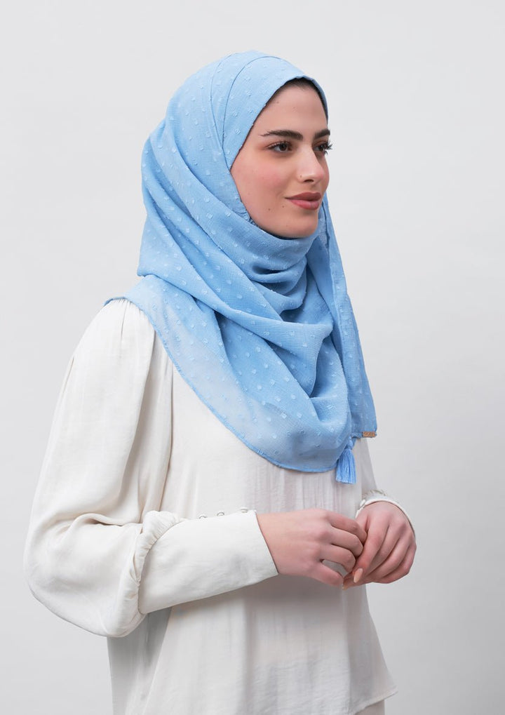 Baby Blue-Plain Mosaic Butti Chiffon - BOKITTA Hijab