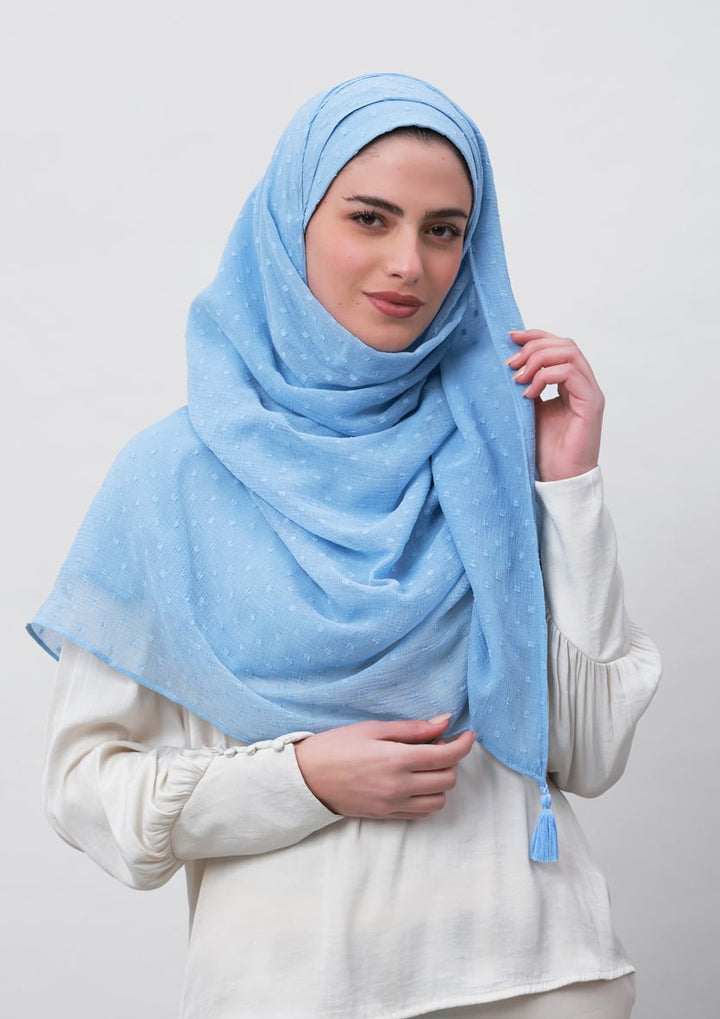 Baby Blue-Plain Mosaic Butti Chiffon - BOKITTA Hijab