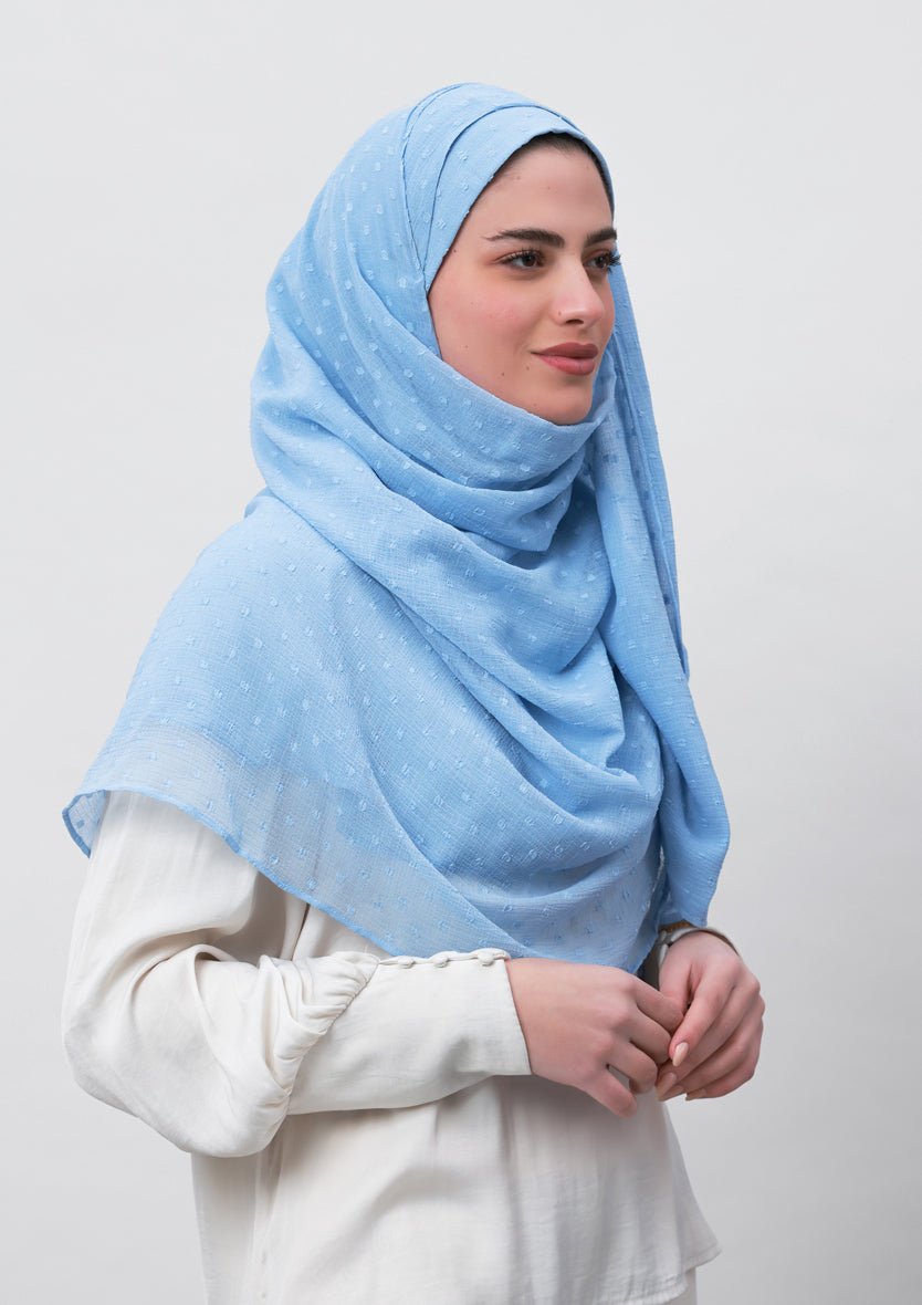 Baby Blue-Plain Mosaic Butti Chiffon - BOKITTA Hijab