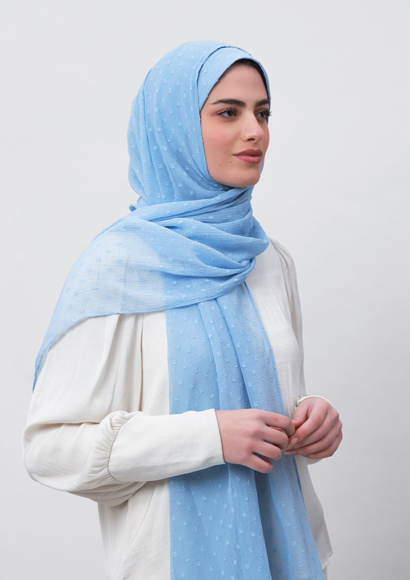 Baby Blue-Plain Mosaic Butti Chiffon - BOKITTA Hijab