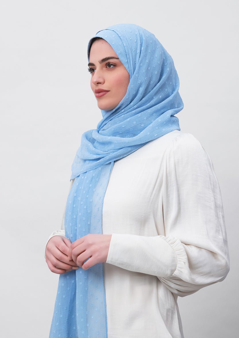 Baby Blue-Plain Mosaic Butti Chiffon - BOKITTA Hijab