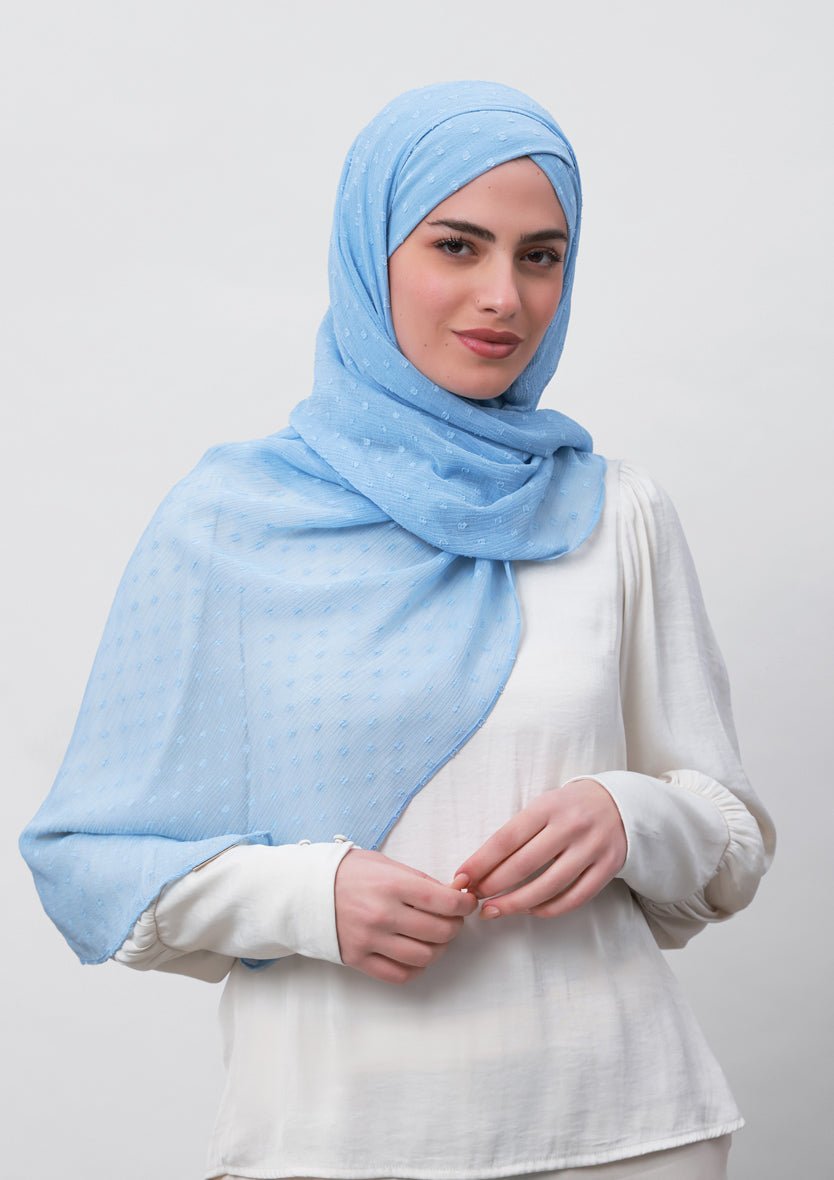 Baby Blue-Plain Mosaic Butti Chiffon - BOKITTA Hijab