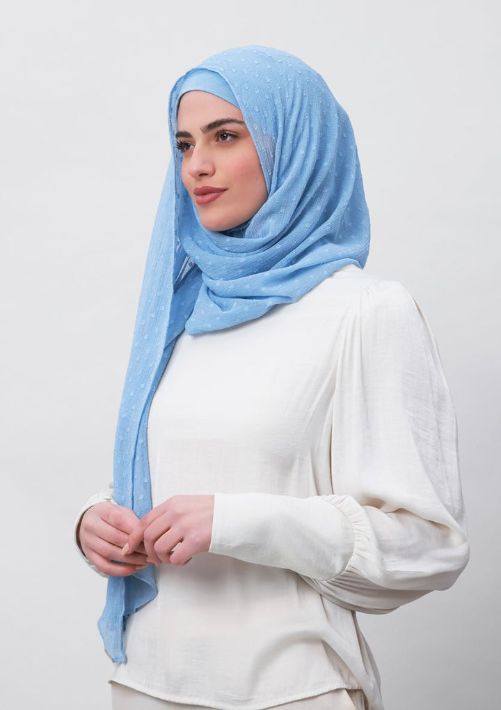 Baby Blue-Plain Mosaic Butti Chiffon - BOKITTA Hijab
