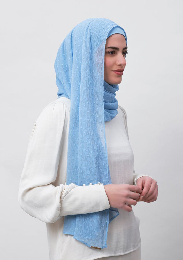 Baby Blue-Plain Mosaic Butti Chiffon - BOKITTA Hijab