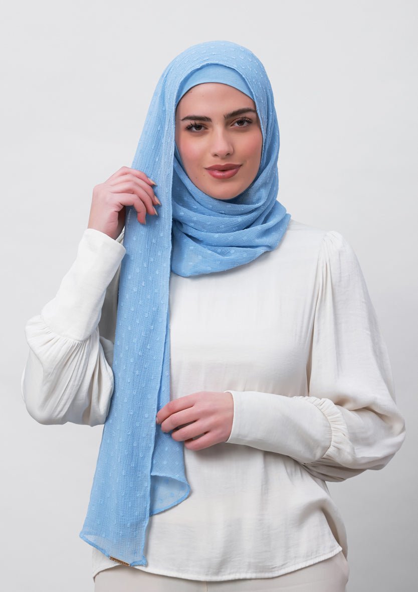 Baby Blue-Plain Mosaic Butti Chiffon - BOKITTA Hijab