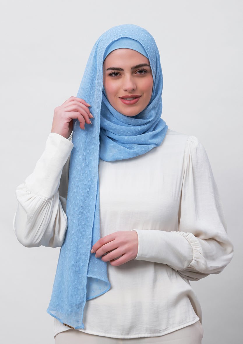 Baby Blue-Plain Mosaic Butti Chiffon - BOKITTA Hijab