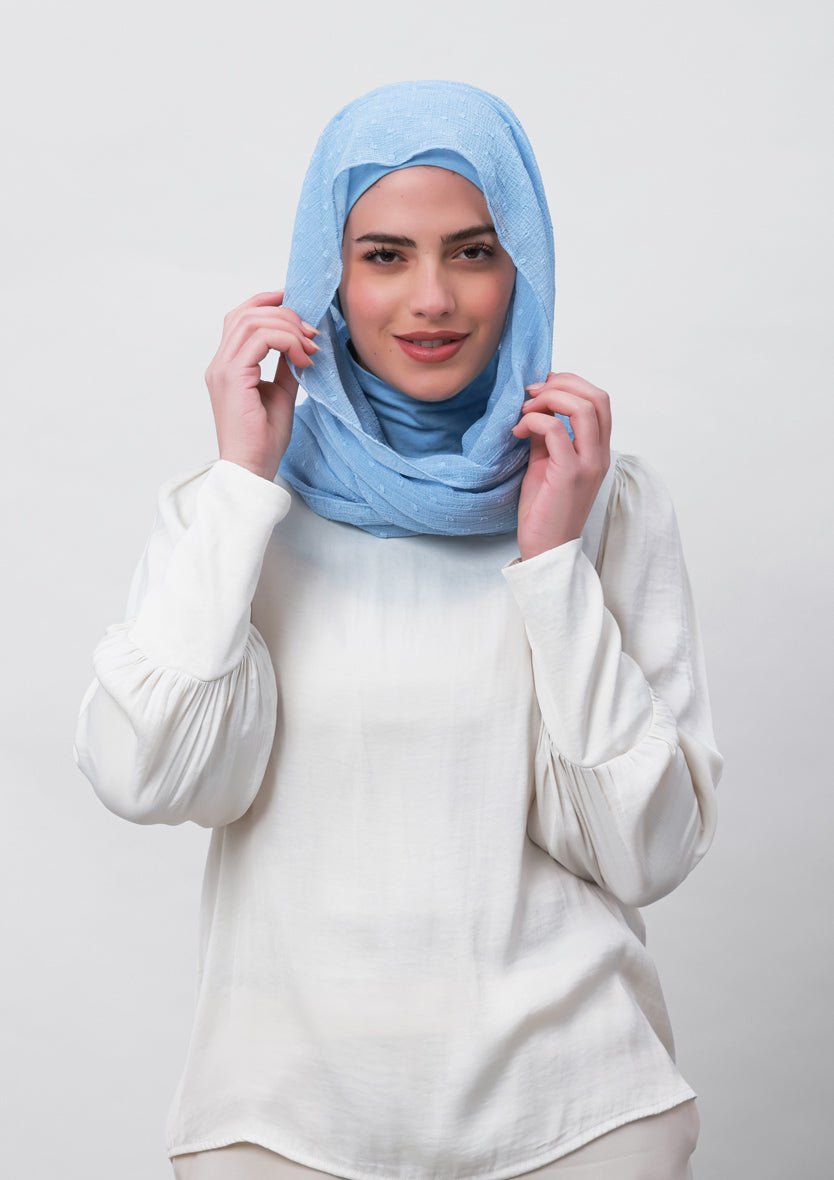 Baby Blue-Plain Mosaic Butti Chiffon - BOKITTA Hijab