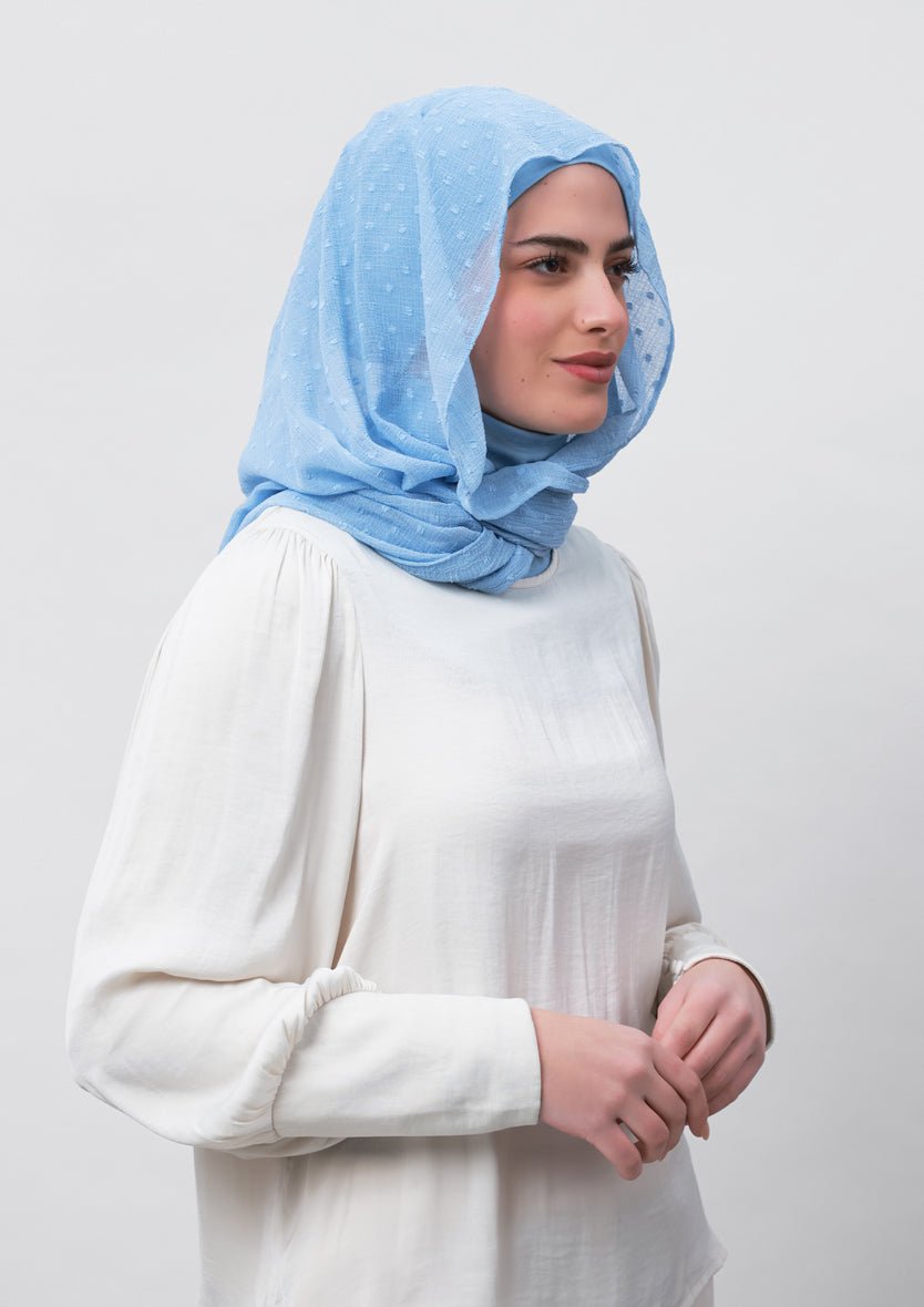 Baby Blue-Plain Mosaic Butti Chiffon - BOKITTA Hijab