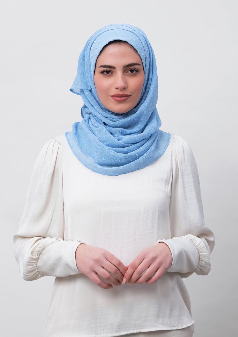 Baby Blue-Plain Mosaic Butti Chiffon - BOKITTA Hijab