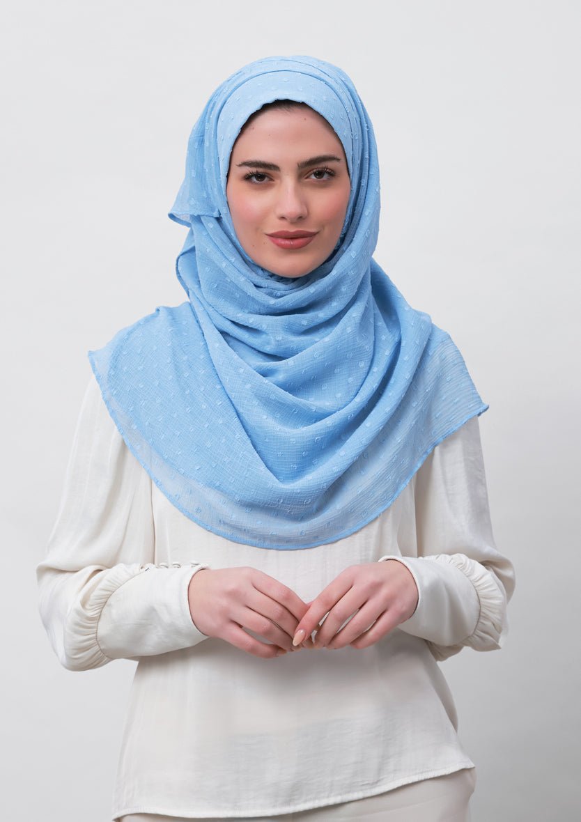 Baby Blue-Plain Mosaic Butti Chiffon - BOKITTA Hijab