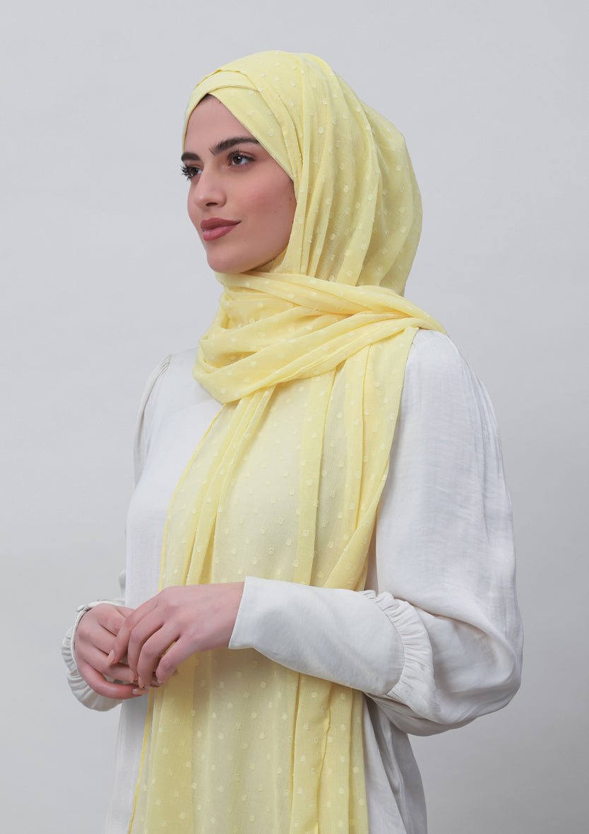 Pastel Yellow-Plain Mosaic Butti Chiffon - BOKITTA Hijab