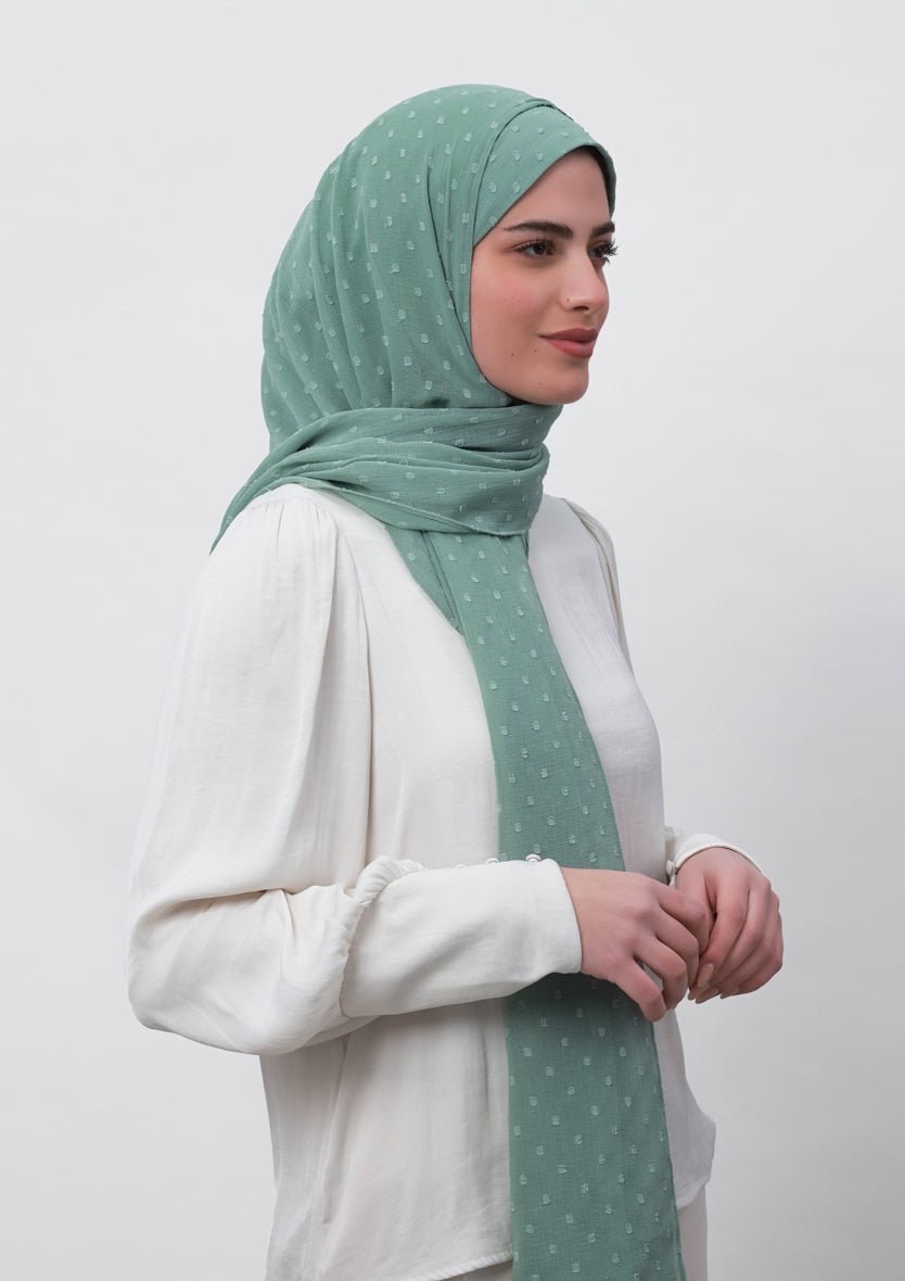 Sage Green-Plain Mosaic Butti Chiffon - BOKITTA Hijab