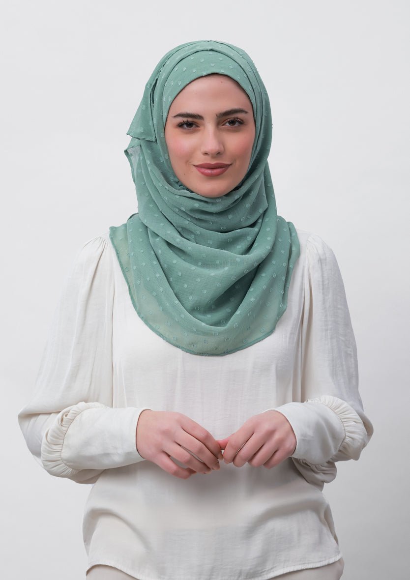 Sage Green-Plain Mosaic Butti Chiffon - BOKITTA Hijab