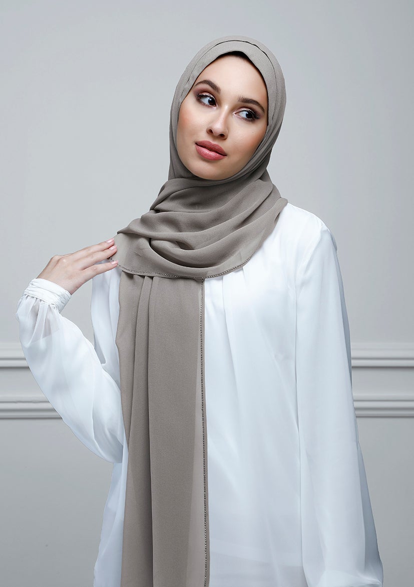 Taupe Gray with Crystals - BOKITTA Hijab